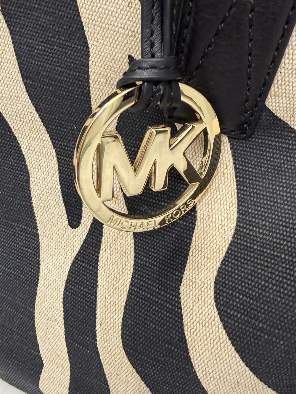 Michael Kors Black & Beige Zebra-Print Tote with MK Charm - Picture 5 of 11
